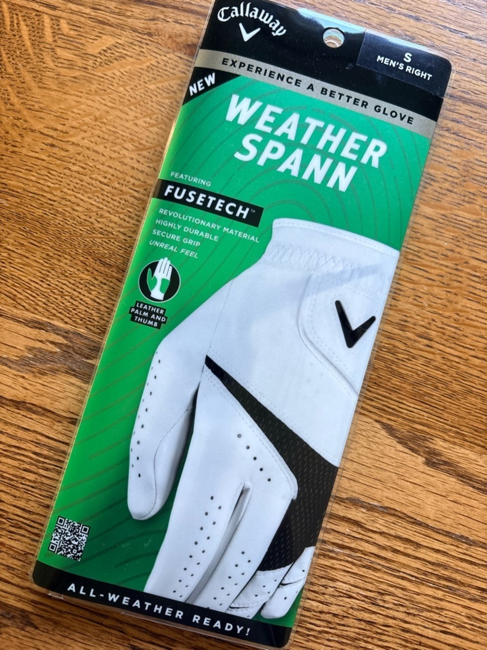 New Callaway White & Black Weather Spann Golf Glove – small- Right Hand